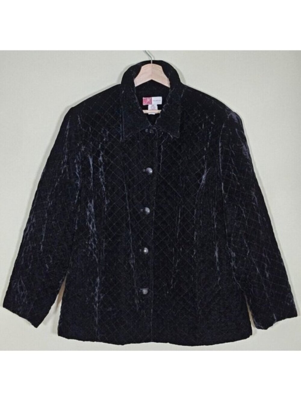 JM Collection Black Quilted Velvet Jacket Women 18W Lined Chic Grandma Versatile